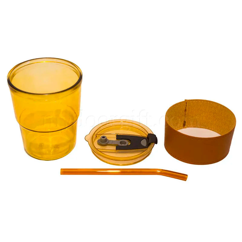 AA133 GORGOS Leather Grip Straw Glass Mug 400ml