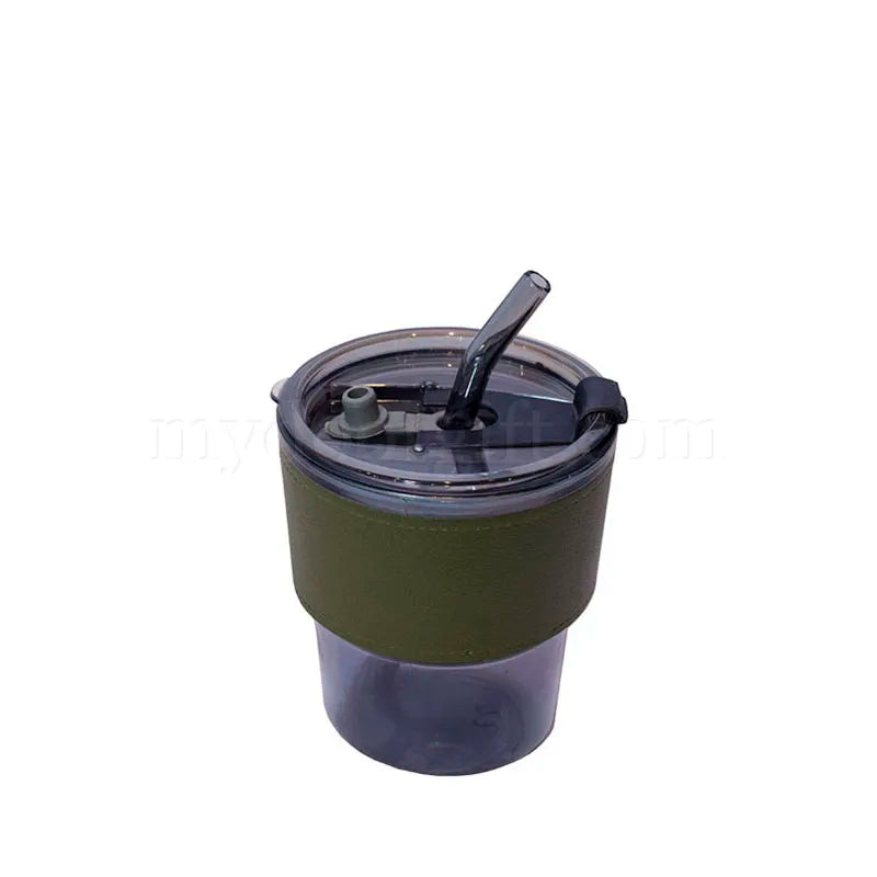 AA133 GORGOS Leather Grip Straw Glass Mug 400ml
