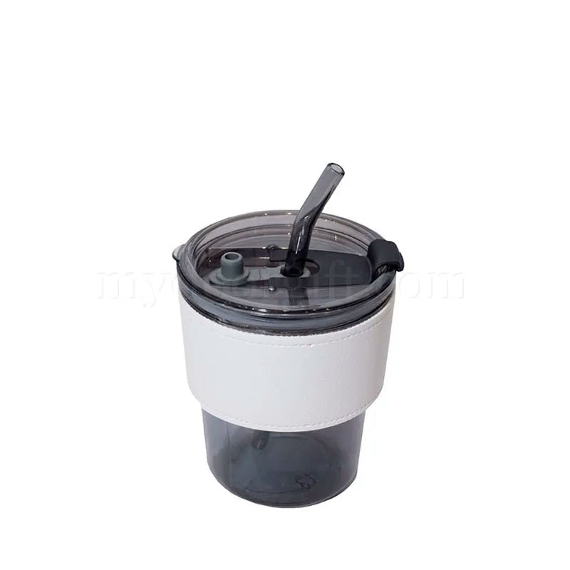 AA133 GORGOS Leather Grip Straw Glass Mug 400ml