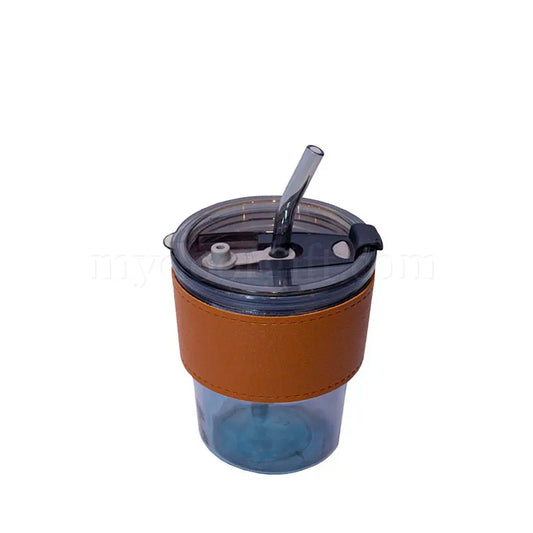 AA133 GORGOS Leather Grip Straw Glass Mug 400ml